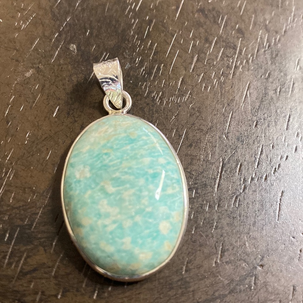 Amazonite Oval Sterling Silver Pendant - Picture 1 of 3